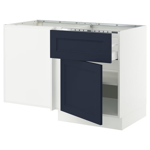 SEKTION kitchen unit with blue axstad doors, modern design, white body, and pull-out shelf.