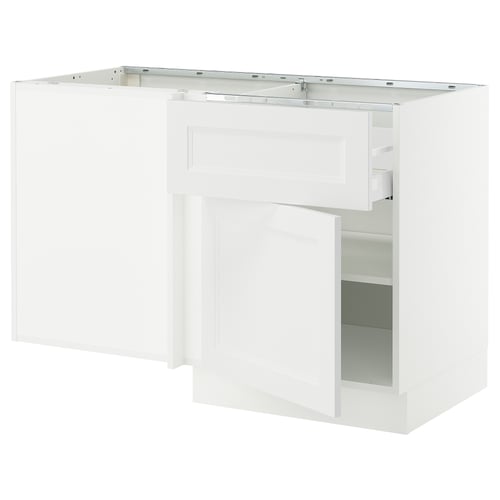SEKTION white kitchen cabinet, rectangular, modern design with glass shelf.