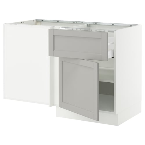 Grey kitchen set: base, wall cabinets, drawers, modern design