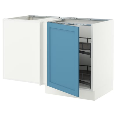 SEKTION Corner base cab w pull-out fitting, white/Lerhyttan blue, 50x24x30 "