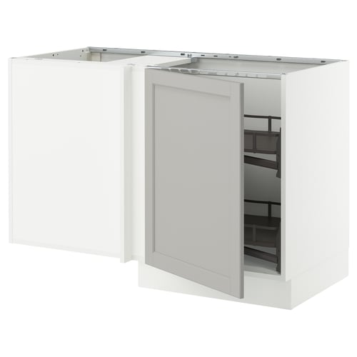 White lerhyttan SEKTION kitchen corner unit with bevelled edges and pull-out shelf.