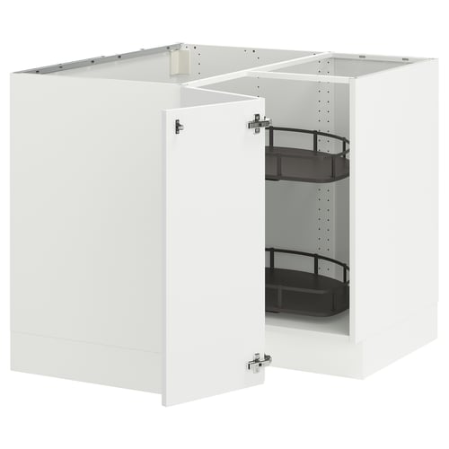 SEKTION white kitchen cabinet set, modern design, corner base unit with pull-out shelves.