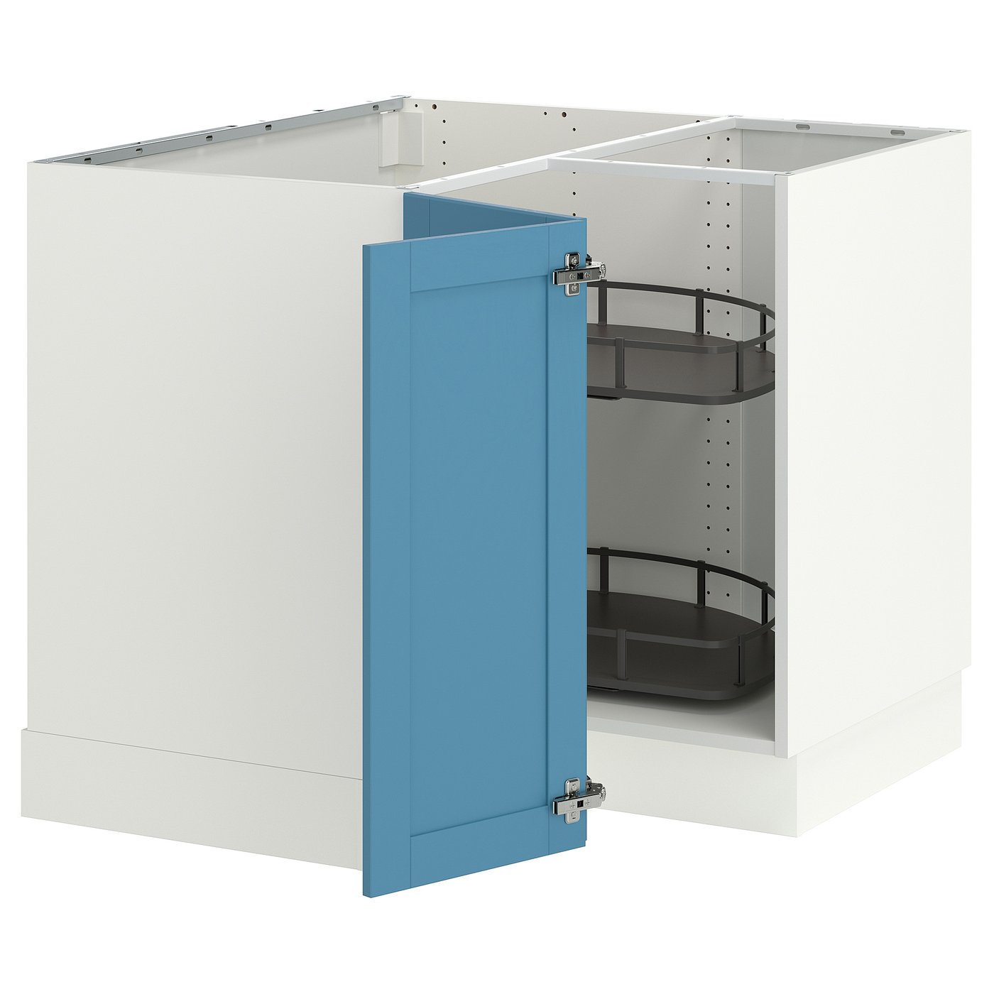 SEKTION corner base cabinet with carousel, white/Lerhyttan blue