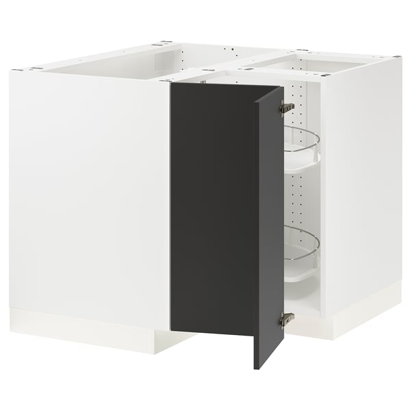 SEKTION Corner base cabinet with carousel, white/Nickebo matte anthracite, 38x24x30 "