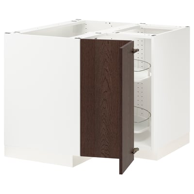 SEKTION Corner base cabinet with carousel, white/Sinarp brown, 38x24x30 "