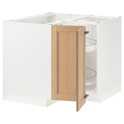 SEKTION Corner base cabinet with carousel, white/Vedhamn oak, 38x24x30 "