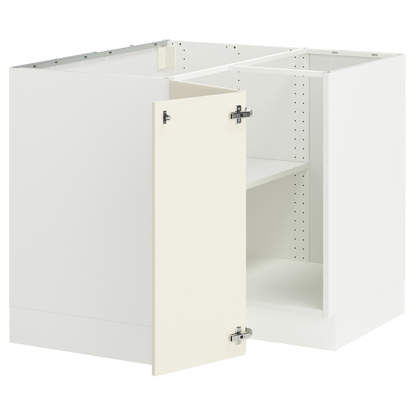 SEKTION corner base cabinet with shelf, white/Bodbyn off-white