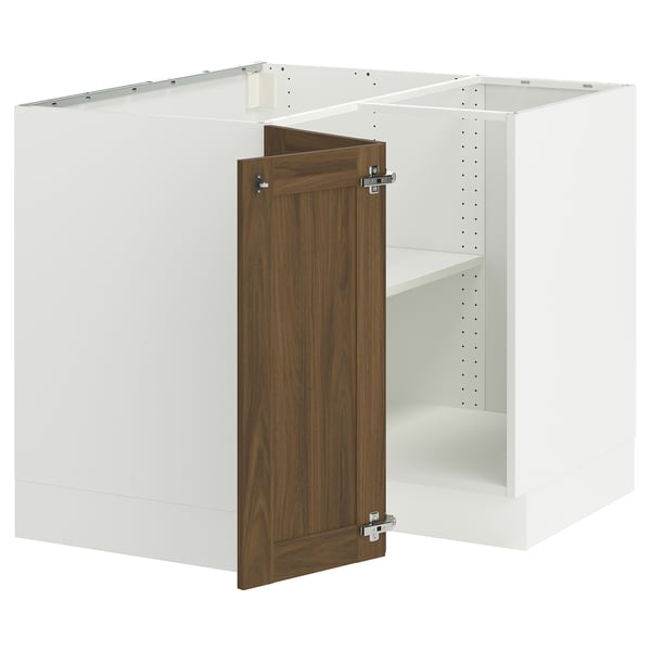 SEKTION Corner base cabinet with shelf, white/Enköping brown walnut effect, 38x24x30 "