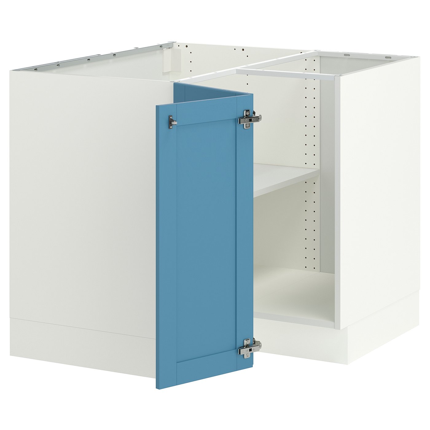 SEKTION corner base cabinet with shelf, white/Lerhyttan blue