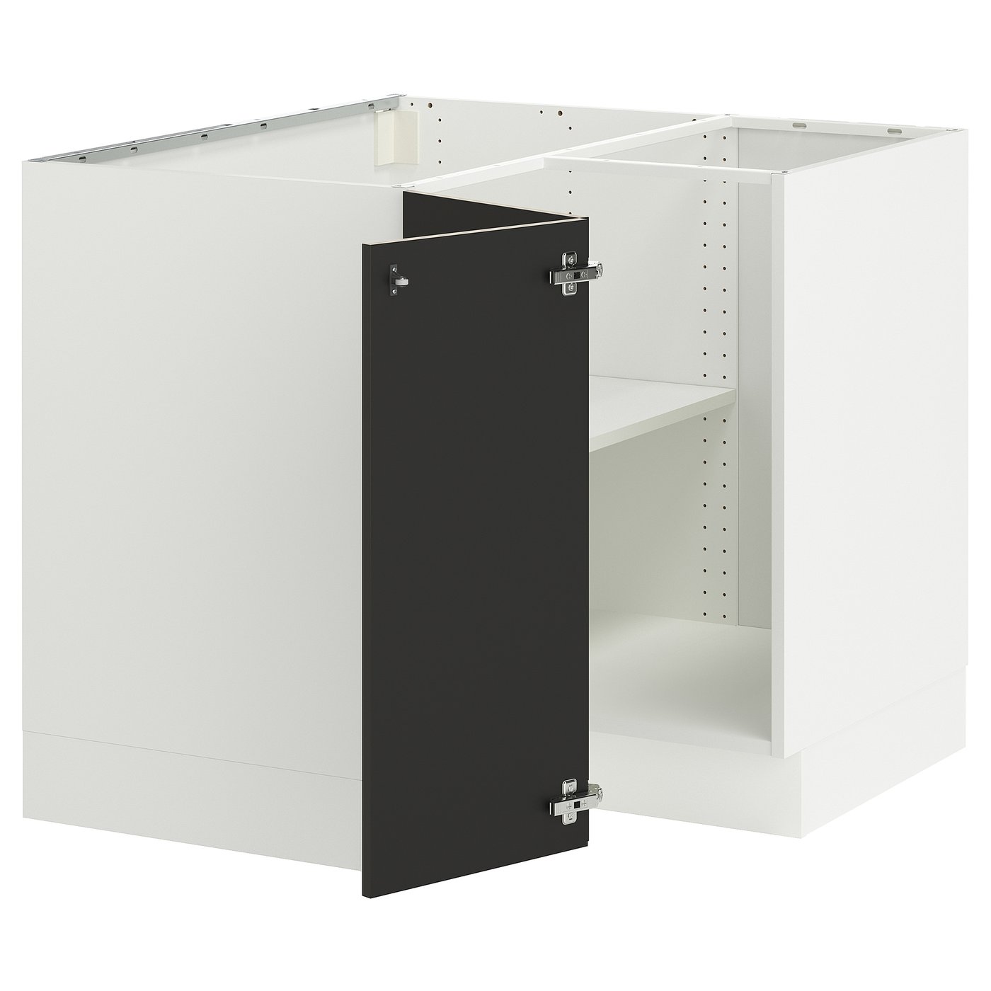 SEKTION corner base cabinet with shelf, white/Nickebo matte