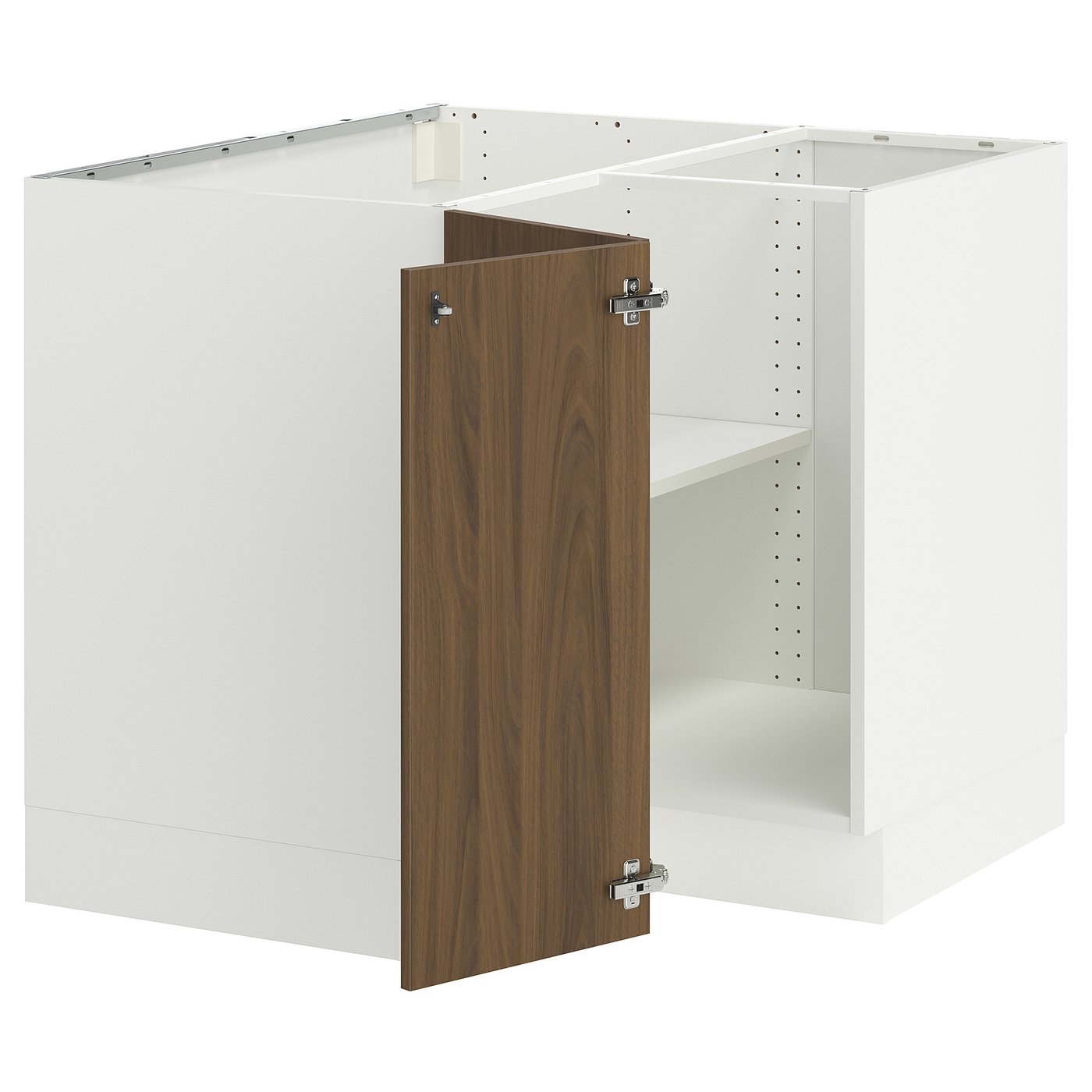 SEKTION corner base cabinet with shelf, white/Tistorp brown walnut