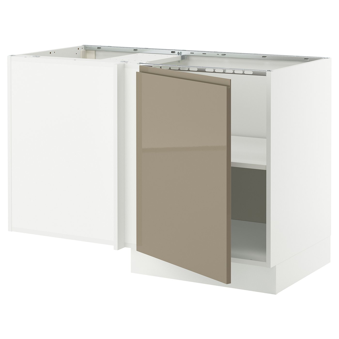 SEKTION corner base cabinet with shelf, white/Voxtorp high-gloss
