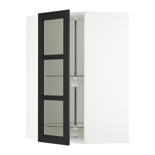 SEKTION Corner wall cab/carousel/glass door, white/Lerhyttan black stained, 26x15x40 "