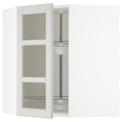 SEKTION Corner wall cab/carousel/glass door, white/Lerhyttan light gray, 26x15x30 "
