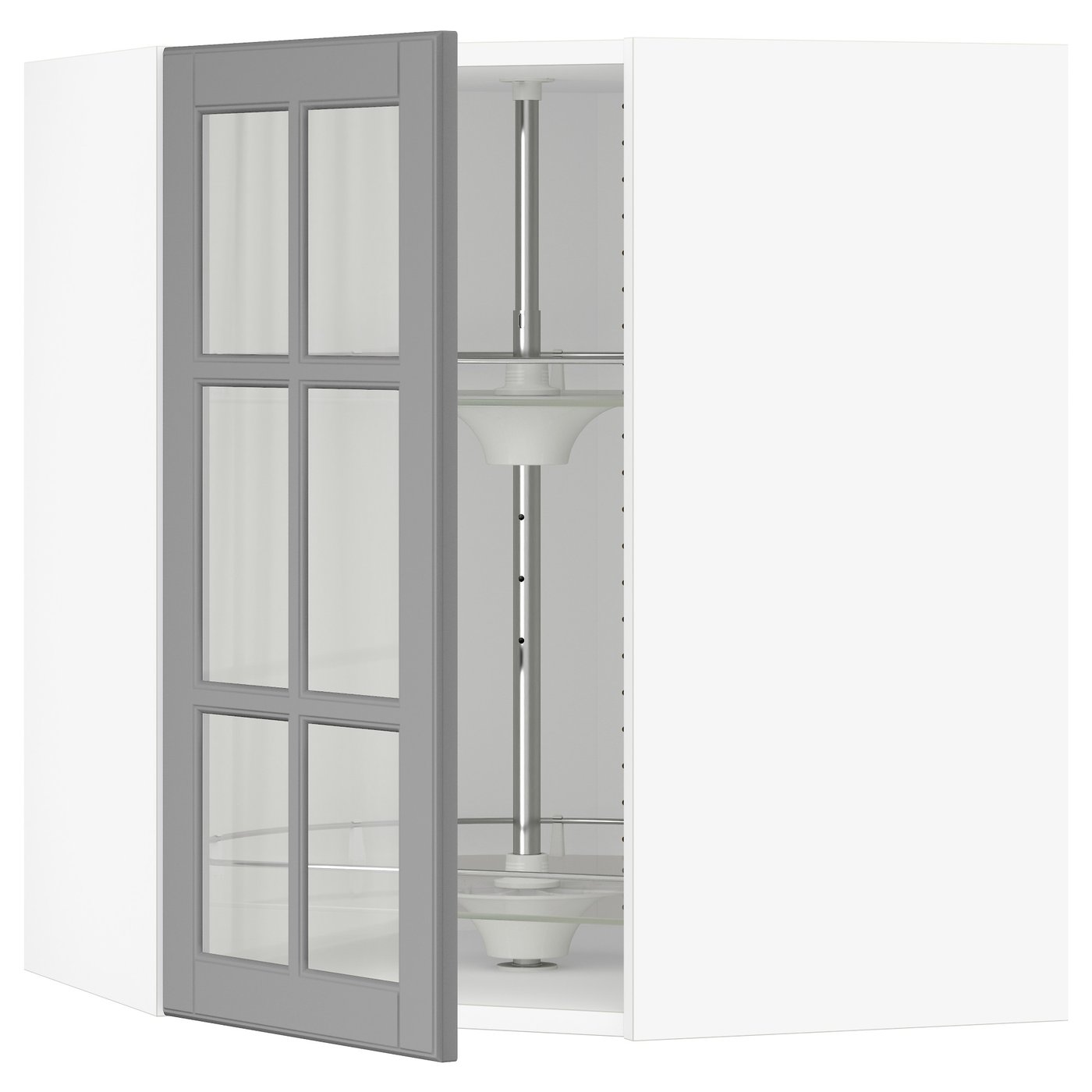 Corner Wall Cab W Carousel/Glass Dr, White/Bodbyn Gray