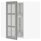 SEKTION Corner wall cab w carousel/glass dr, white/Bodbyn gray, 26x15x30 "
