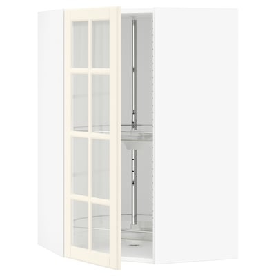 SEKTION Corner wall cab w carousel/glass dr, white/Bodbyn off-white, 26x15x40 "