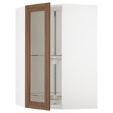 SEKTION Corner wall cab w carousel/glass dr, white Enköping/brown walnut effect, 26x15x40 "