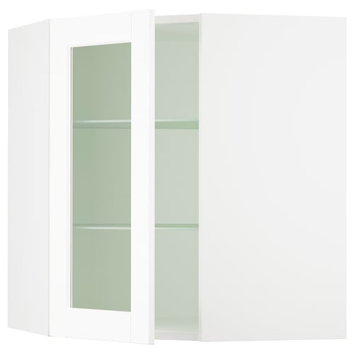 SEKTION Corner wall cab w shelves/glass dr, white Enköping/white wood effect, 26x15x30