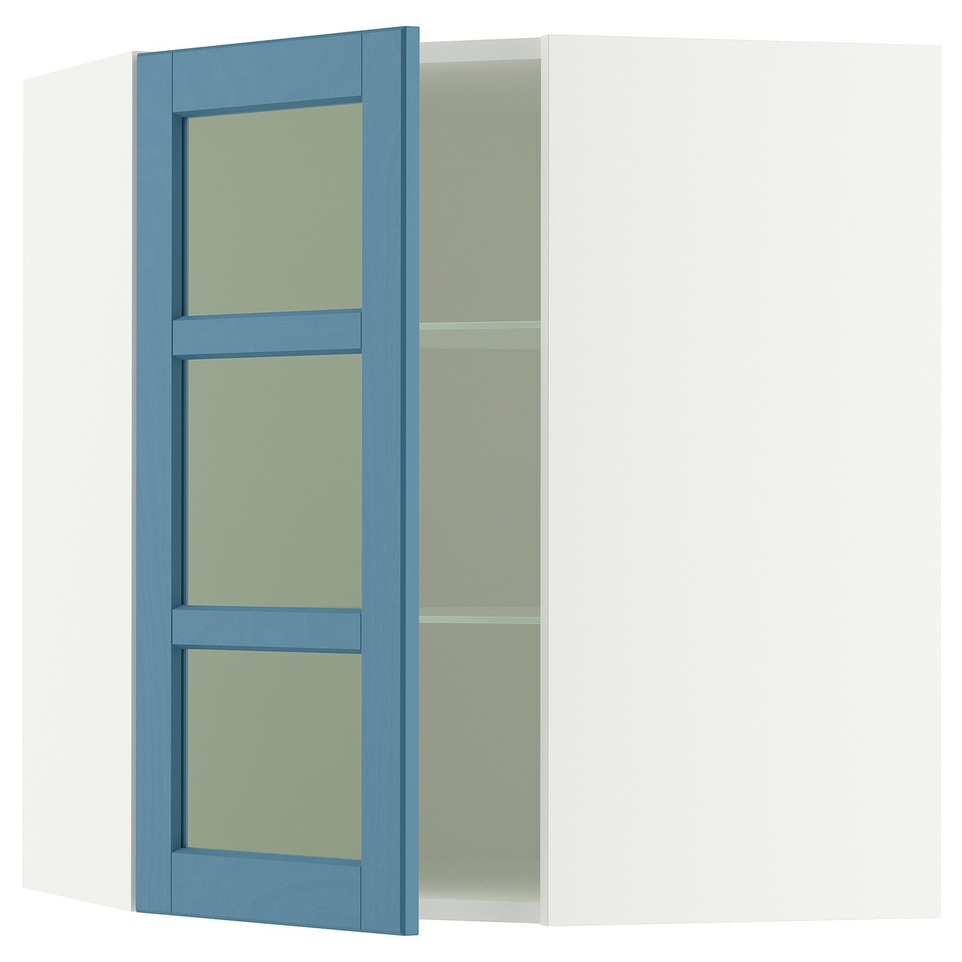 Corner Wall Cab W Shelves/Glass Dr, White/Lerhyttan Blue