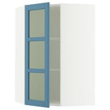 SEKTION Corner wall cab w shelves/glass dr, white/Lerhyttan blue, 26x15x40 "