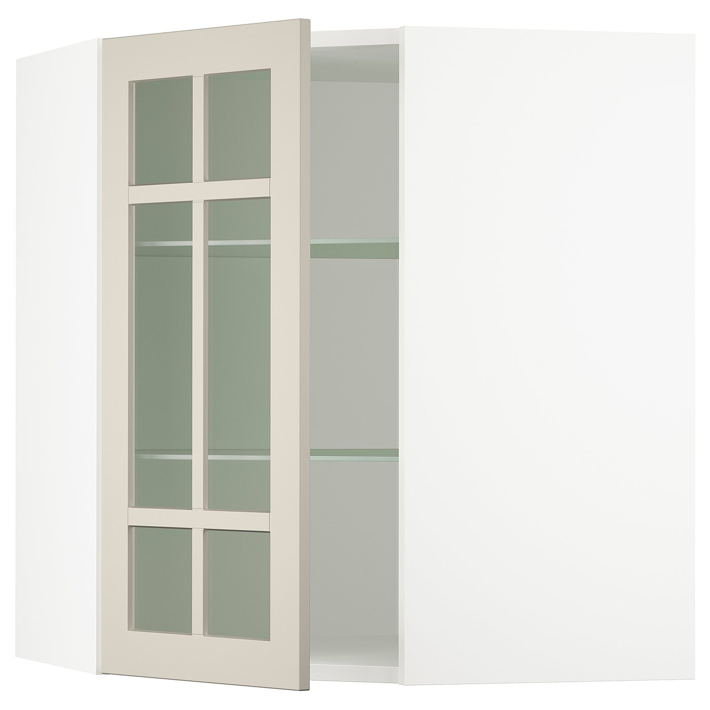 Corner Wall Cab W Shelves/Glass Dr, White/Stensund Beige