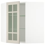 SEKTION Corner wall cab w shelves/glass dr, white/Stensund beige, 26x15x30 "