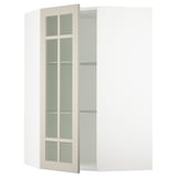 SEKTION Corner wall cab w shelves/glass dr, white/Stensund beige, 26x15x40 "