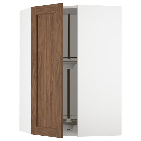 SEKTION Corner wall cabinet with carousel, white Enköping/brown walnut effect, 26x15x40 "