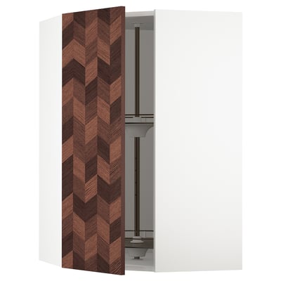 SEKTION Corner wall cabinet with carousel, white Hasslarp/brown left-handed, 26x15x40 "