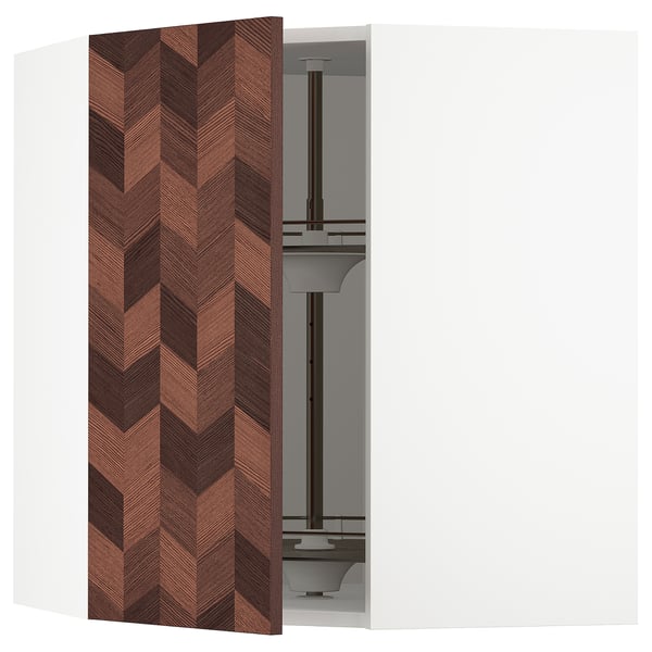 SEKTION Corner wall cabinet with carousel, white Hasslarp/brown right-handed, 26x15x30 "