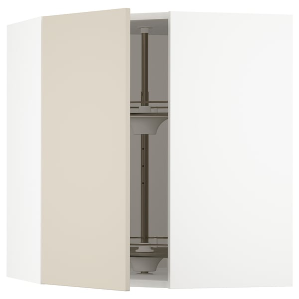 SEKTION Corner wall cabinet with carousel, white/Havstorp beige, 26x15x30 "