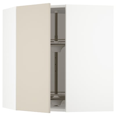 Ikea SEKTION kitchen cabinet, beige. A sturdy frame, glass shelves, and a minimalist design.