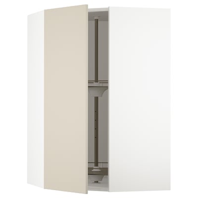 SEKTION Corner wall cabinet with carousel, white/Havstorp beige, 26x15x40 "