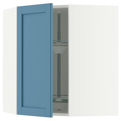 SEKTION Corner wall cabinet with carousel, white/Lerhyttan blue, 26x15x30 "