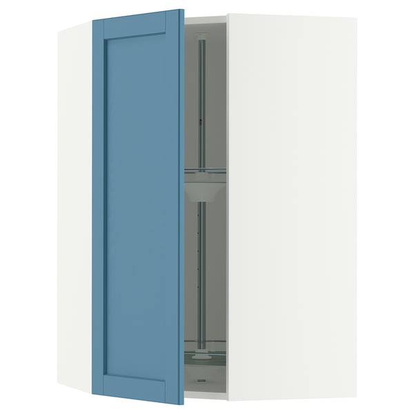 SEKTION Corner wall cabinet with carousel, white/Lerhyttan blue, 26x15x40 "