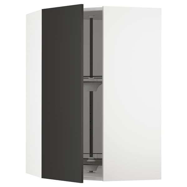 SEKTION Corner wall cabinet with carousel, white/Nickebo matte anthracite, 26x15x40 "