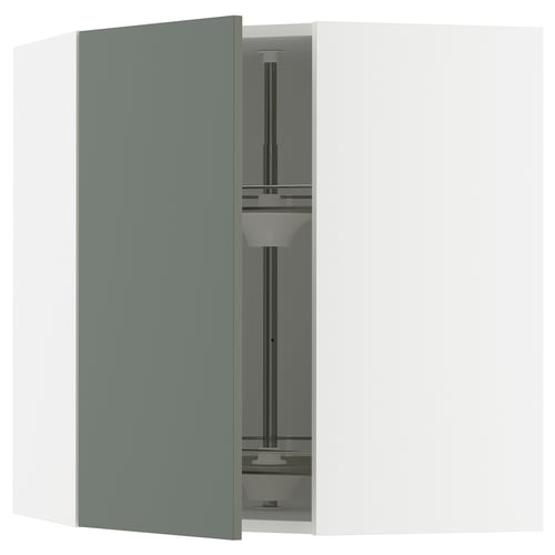 SEKTION kitchen corner in grey-green with swivel shelves.