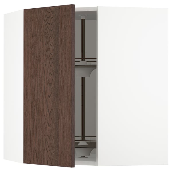 SEKTION Corner wall cabinet with carousel, white/Sinarp brown, 26x15x30 "
