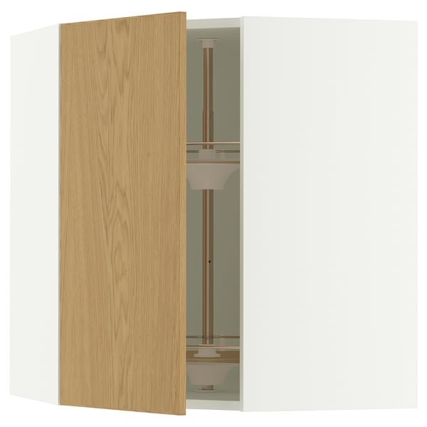 SEKTION Corner wall cabinet with carousel, white/Sinarp oak veneer, 26x15x30 "