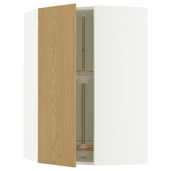 SEKTION Corner wall cabinet with carousel, white/Sinarp oak veneer, 26x15x40 "