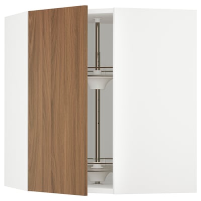 SEKTION Corner wall cabinet with carousel, white/Tistorp brown walnut effect, 26x15x30 "