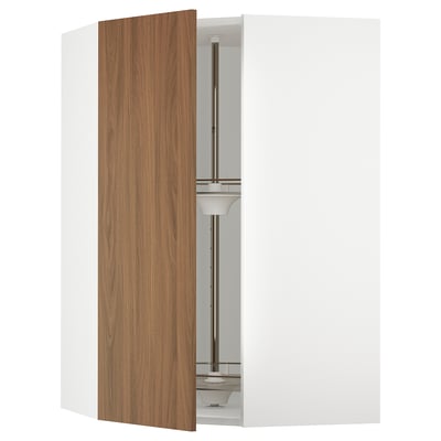 SEKTION Corner wall cabinet with carousel, white/Tistorp brown walnut effect, 26x15x40 "