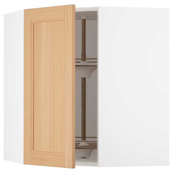 SEKTION Corner wall cabinet with carousel, white/Vedhamn oak, 26x15x30 "