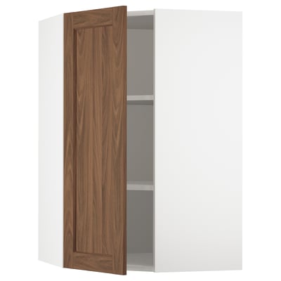 SEKTION Corner wall cabinet with shelves, white Enköping/brown walnut effect, 26x15x40 "