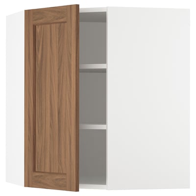 SEKTION Corner wall cabinet with shelves, white Enköping/brown walnut effect, 26x15x30 "