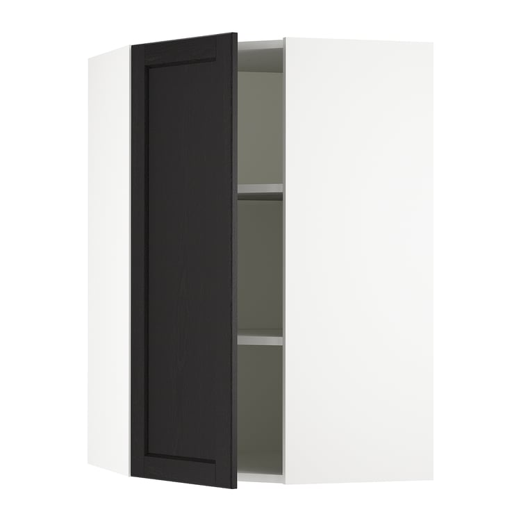 SEKTION corner wall with shelves, white/Lerhyttan black stained