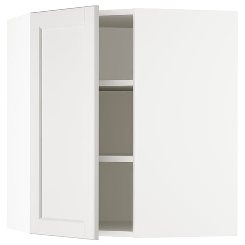 An open white SEKTION wall cabinet with two shelves inside. It a sleek, clean design with a modern look.
