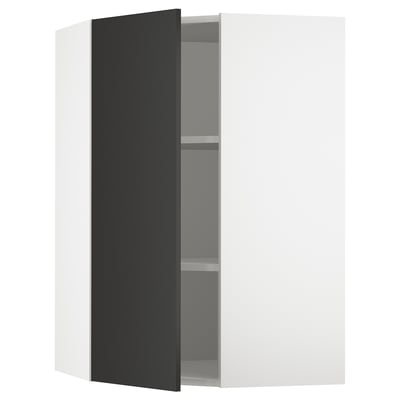 SEKTION Corner wall cabinet with shelves, white/Nickebo matte anthracite, 26x15x40 "
