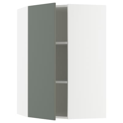 SEKTION Corner wall cabinet with shelves, white/Nickebo matte grey-green, 26x15x40 "